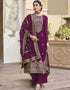 Trendy Traditional Party Wear Salwar Suit Purple Viscose Silk Pant Straight Front View